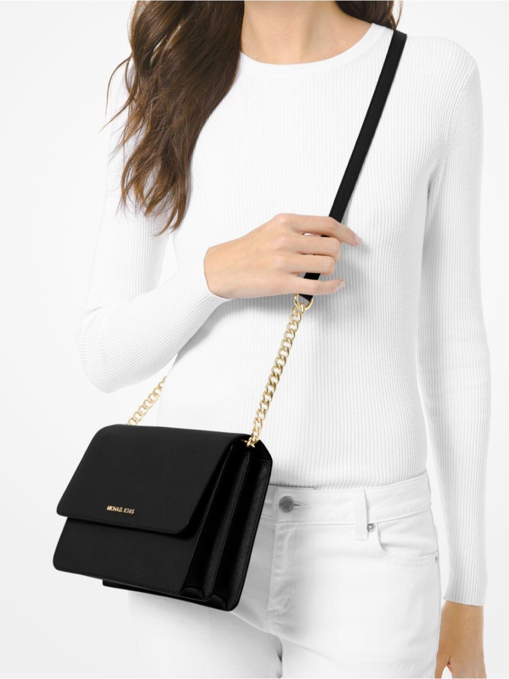 Michael Kors Black Saffiano Leather Crossbody with Gold Logo